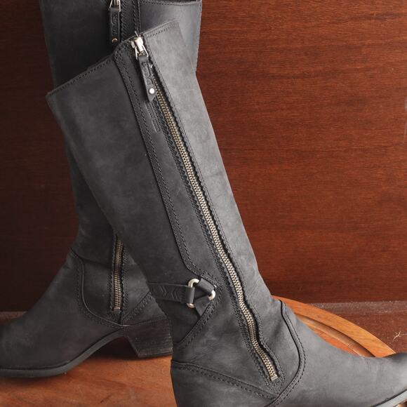 Teva Boots Womens SZ 8 BLK Foxy Tall Leather Waterproof Zip Riding Casual READ - Picture 10 of 16